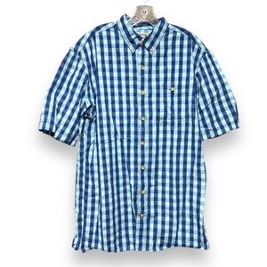 Duluth Trading Blue Plaid Button Down Short Sleeve Shirt Men’s Size Medium Tall